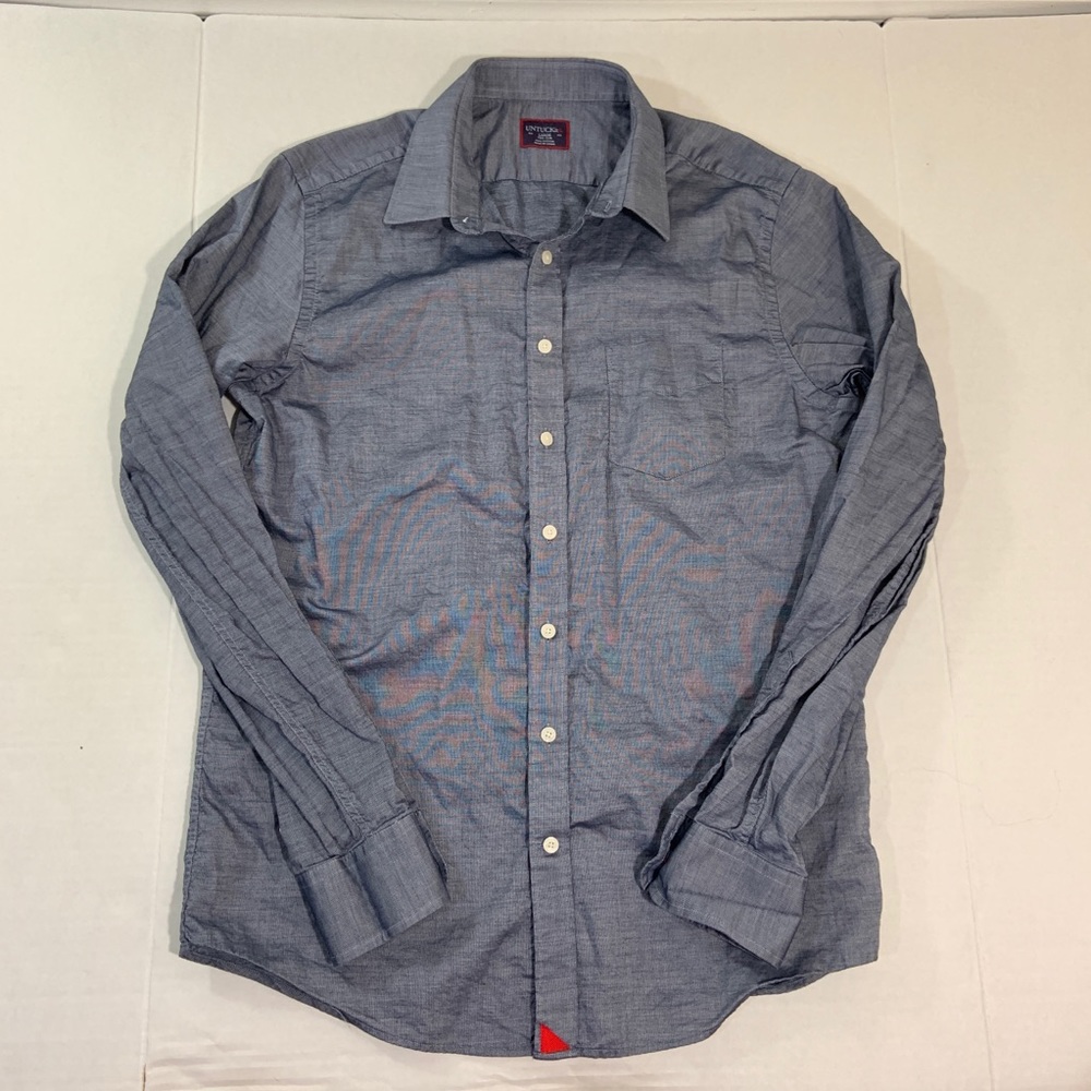 Men’s UnTuckit Gray Dress Shirt Logo Slim Tall L